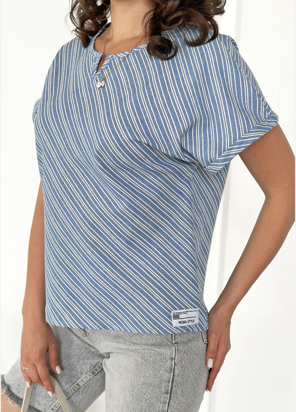 Голубая легкая женская блуза из натурального хлопка INNOE Блуза-футболка