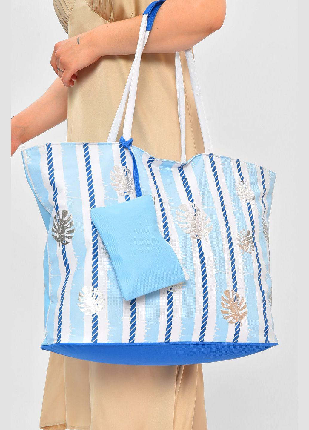 Сумка пляжная женская голубого цвета с принтом Let's Shop (337115519)