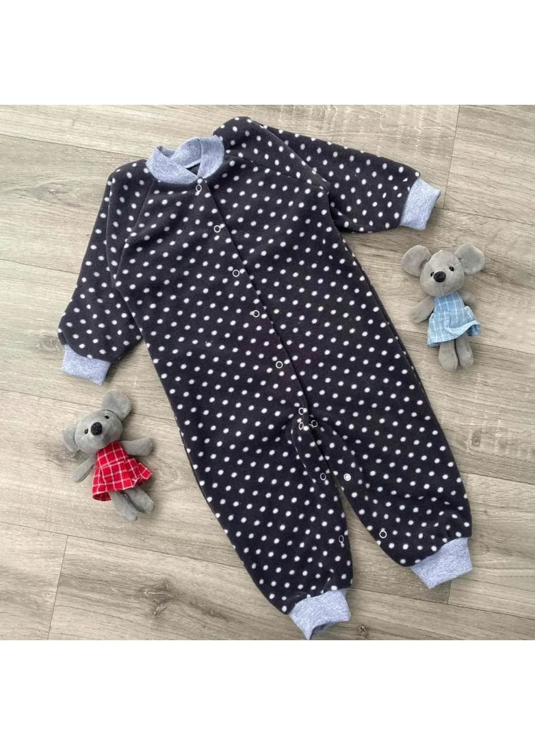 Дитячий флісовий спальник чорний у білий горошок, дитяча піжама для дітей No Brand (367581271)