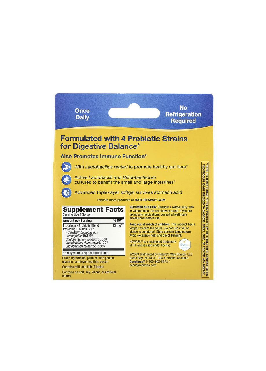 Primadophilus® Reuteri Probiotic Pearls - 30 softgels (Пошкоджена упаковка) Nature's Way (369157755)