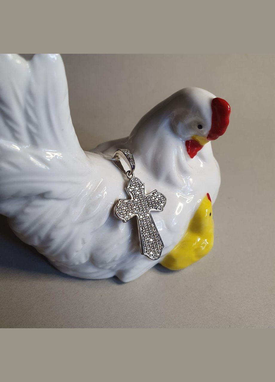 Хрестик срібний з розсипом білих фіанітів Каштан (342334886)