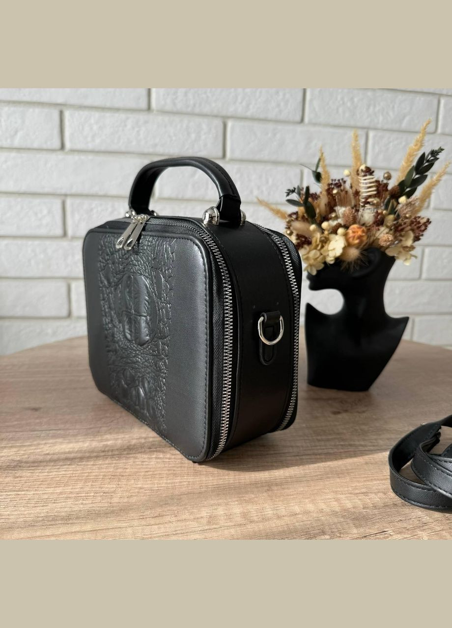 Жіноча каркасна міні сумочка клатч з 3Д тисненням чорна рептилія (sku_760С) No Brand (330575690)