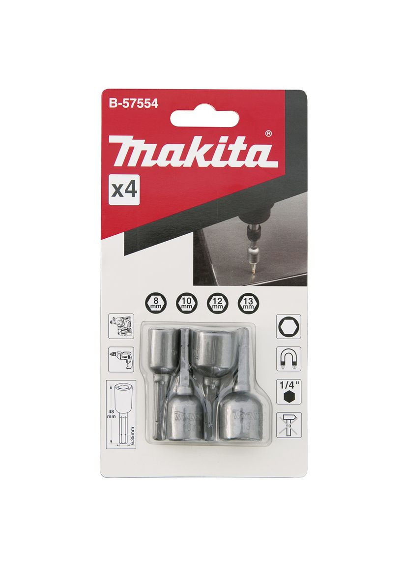 Набір магнітних насадок B-57554 (48 мм, 4 шт) торцеві біти (30459) Makita (295033456)