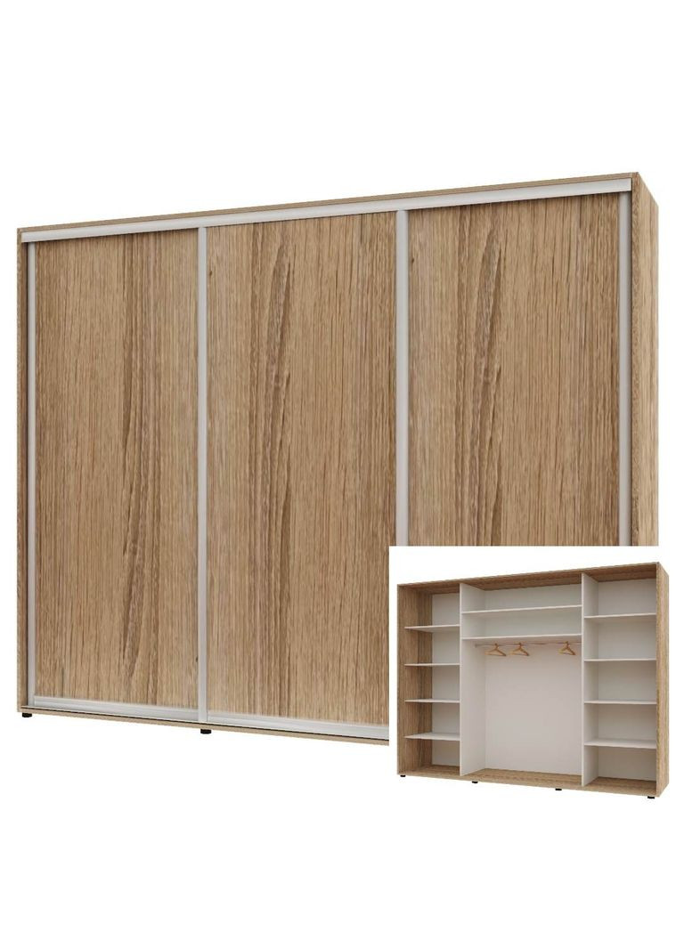 Шкаф-купе трехдверный Комфорт Мебель 260*60*220 см Натуральный 3 двери ДСП Макси Комфорт Меблі (360429696)