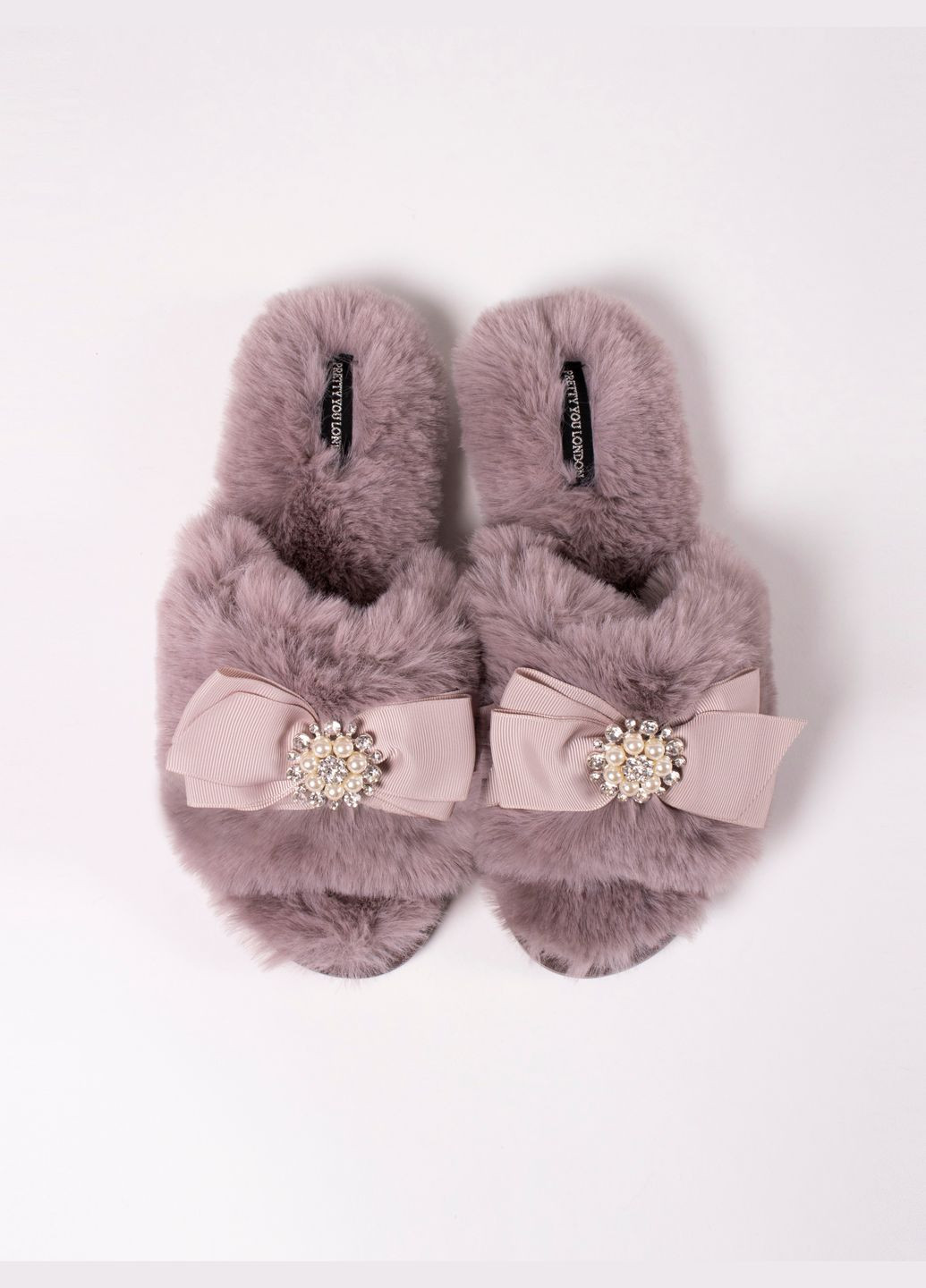 Розовые тапочки anya pink Pretty You London с жемчугом, со стразами, с бантом