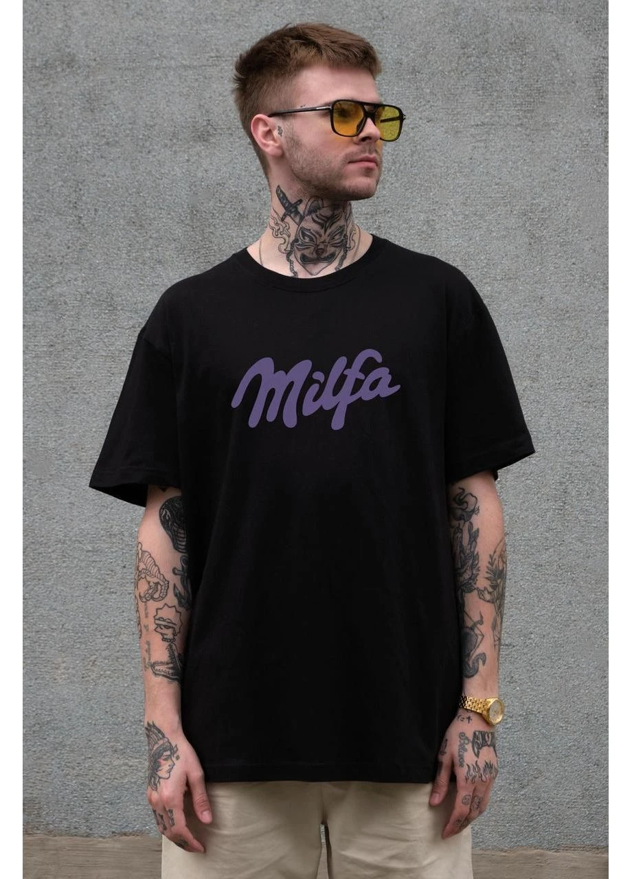 Комбинированная мужская оверсайз футболка с принтом milfa black without seli No Brand Футболка