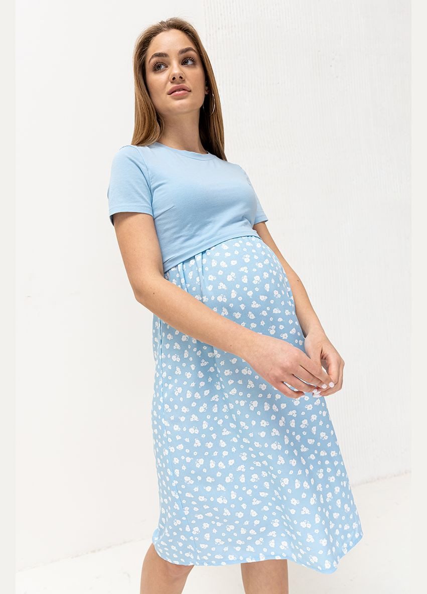 Блакитна блакитна ніжна сукня для вагітних та годуючих з секретом годування Юла мама з квітковим принтом