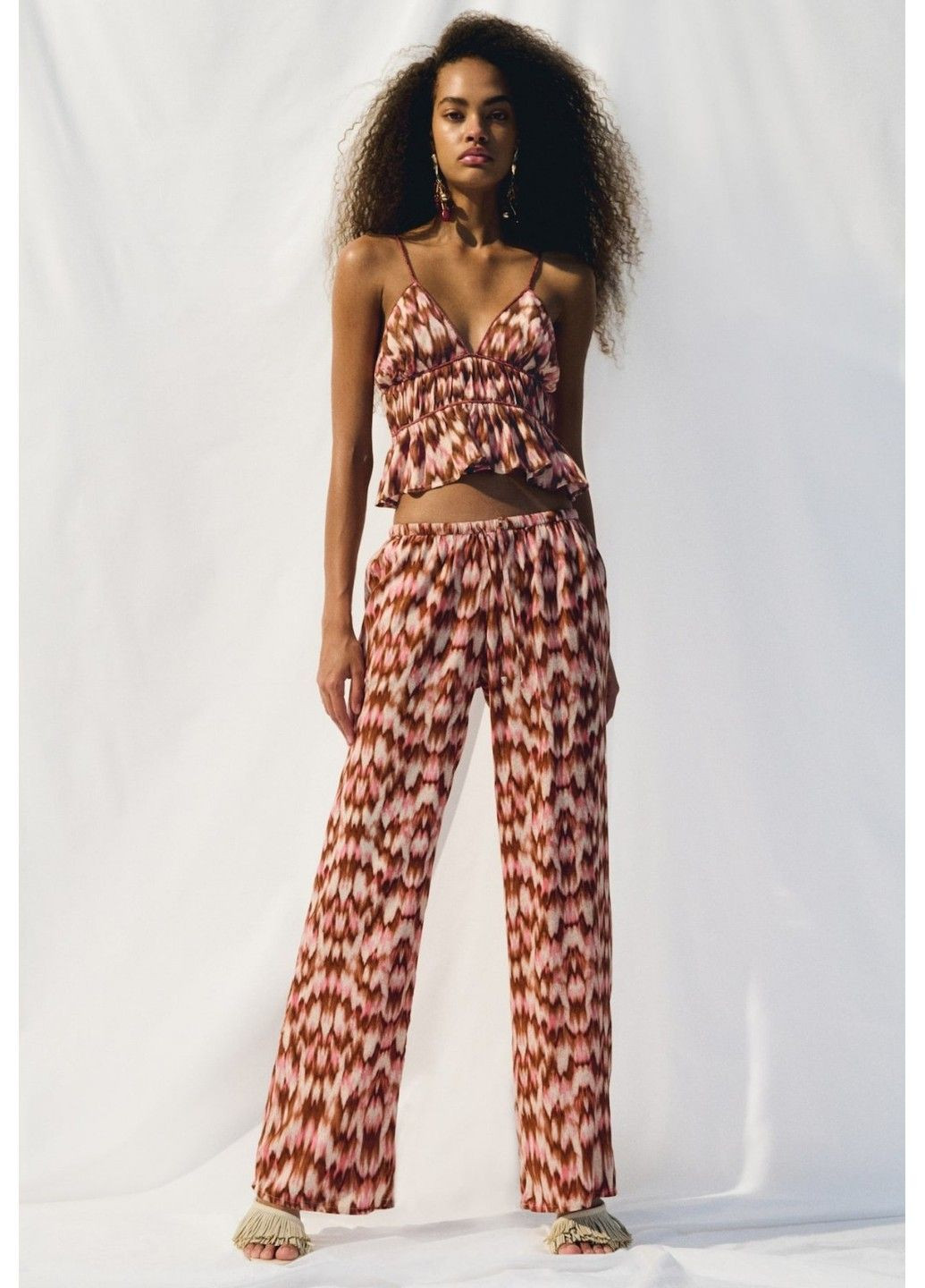 Жіночі прямі штани з принтом Н&М (58385) XS Коричневі H&M (337498891)