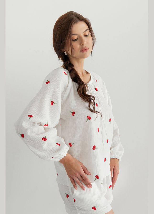 Белая всесезон рубашка с вышивкой из муслина cherry Forly