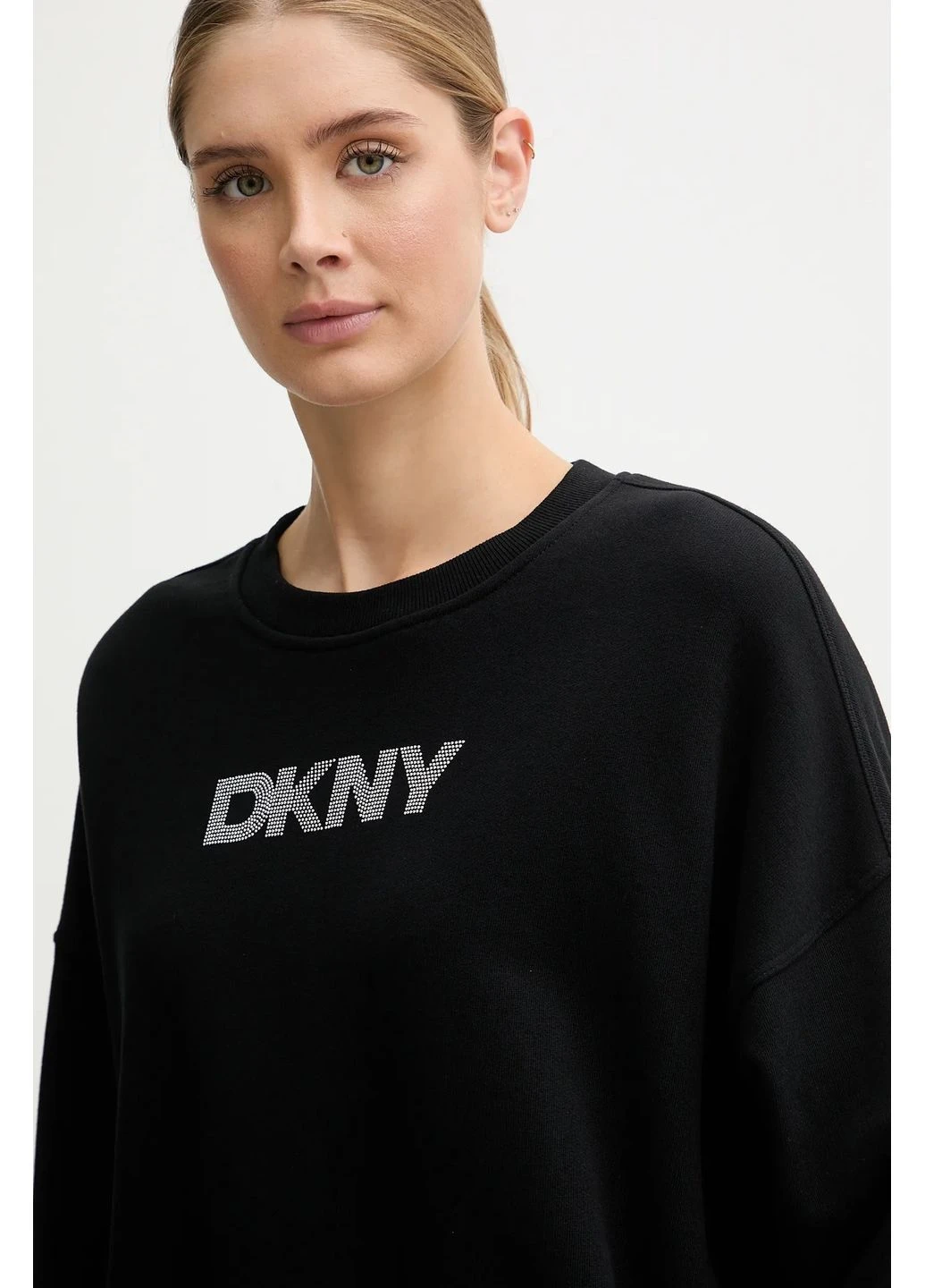 Черный свитшот DKNY однотонный стразы (396084701)