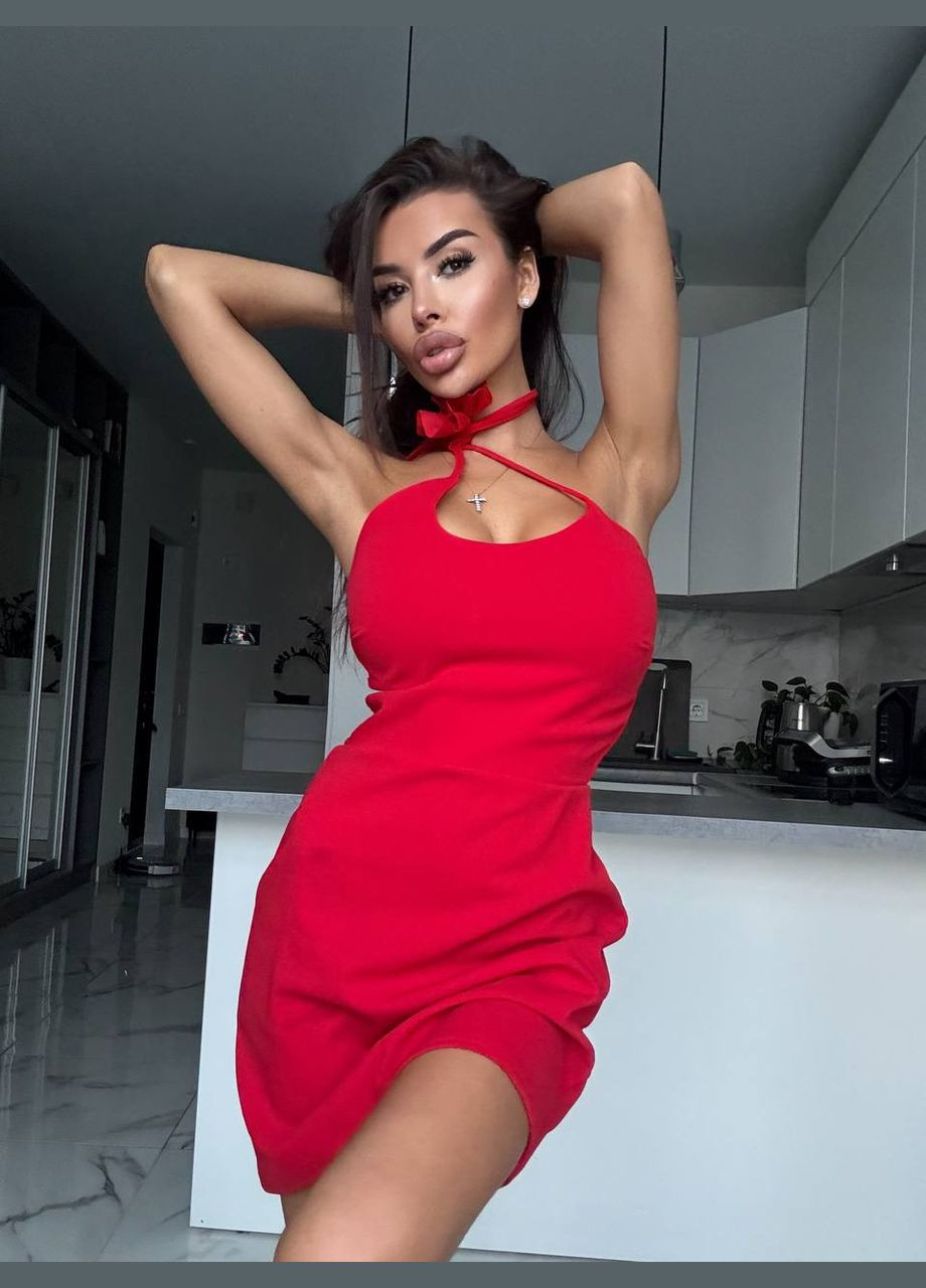 Красное вечернее платье женское с открытыми плечами, с открытой спиной Гермес однотонное