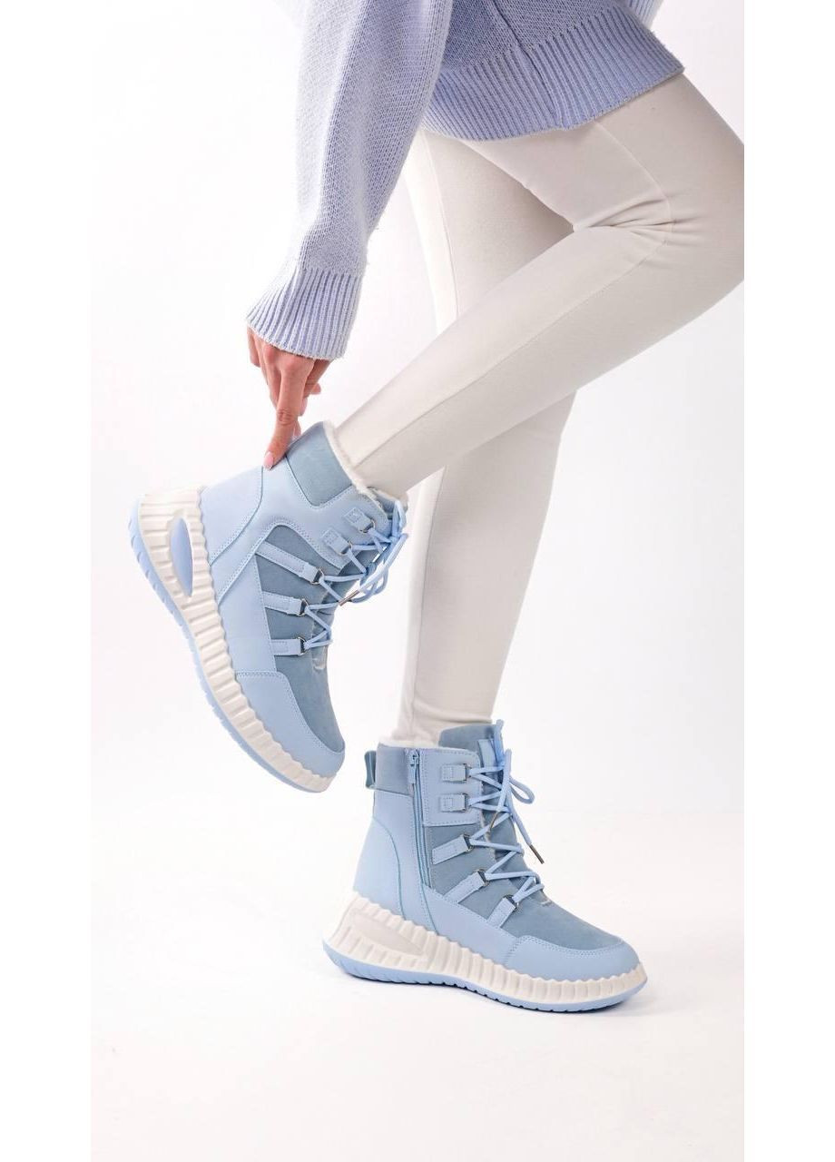 Зимние ботинки женские зимние голубые No Brand без декора из искусственной кожи, плащевка