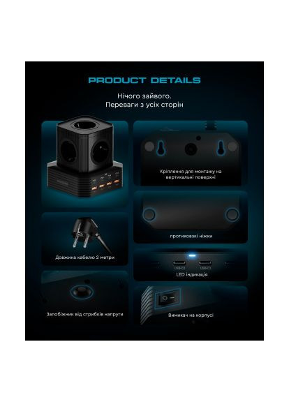 Зарядное устройство для (ARM73177) ArmorStandart ARP-544 Resolute Power USB-C 100W GaN 2m Black (370016977)