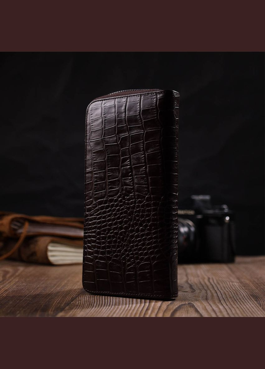 Женский кошелек из натуральной кожи с тиснением под крокодила с монетницей 21982 Коричневый Bond (306881688)