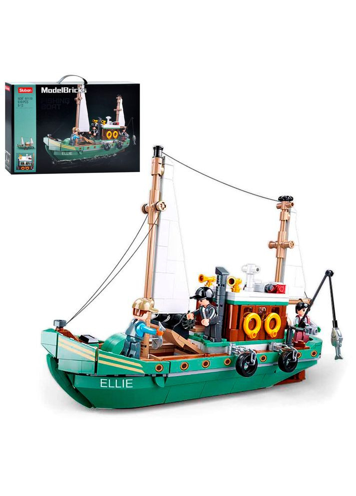 Конструктор риболовецький човен 1:35 з фігурками, 610 деталей, коробка, розвиваючий ігровий набір (M38-B1119) Sluban (364309892)
