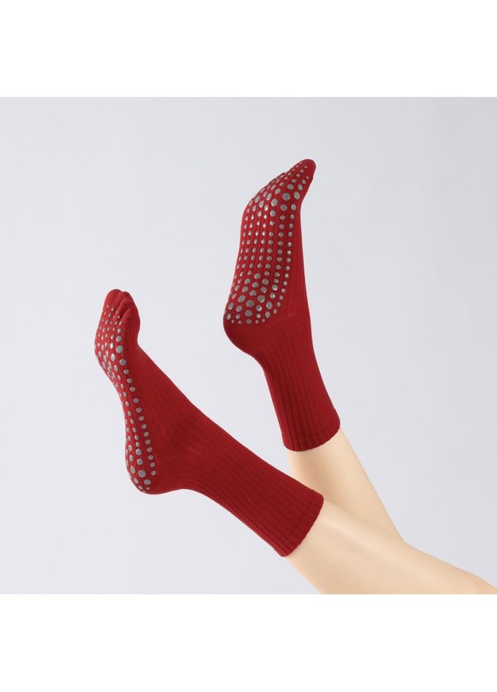 Красные носки для йоги в рубчик противоскользящие красные 35-40 (358694118)