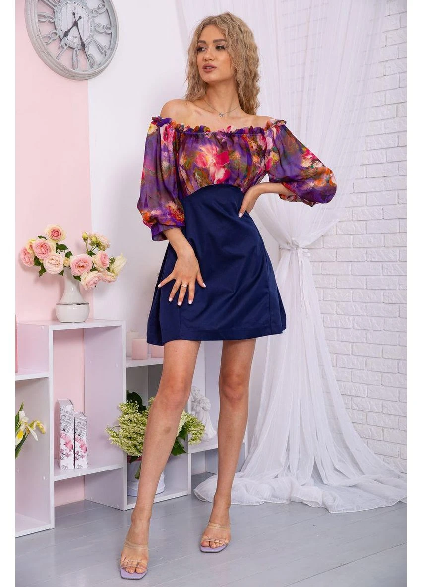 Темно-синее мини платье с цветочным принтом, темно-синего цвета, 167r306-10 Ager