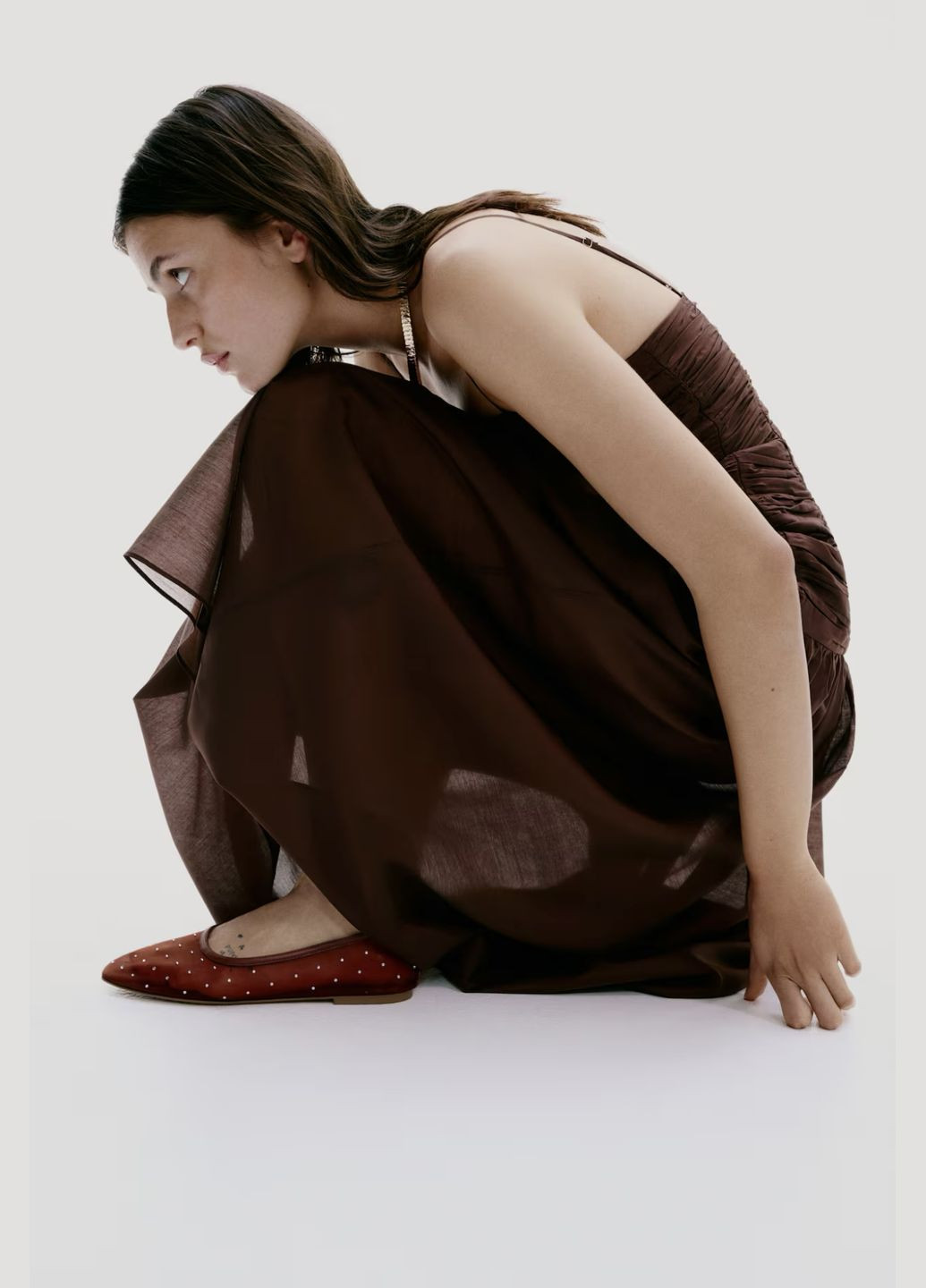 H&M Балетки в сетку коричневый з полиуретан, швеция — лето (341193392)