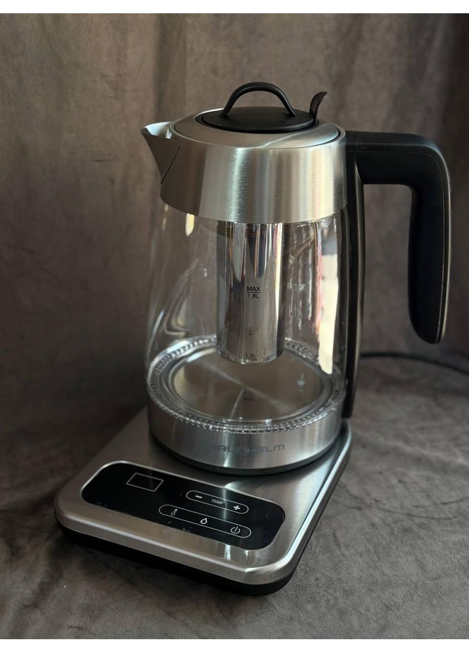 Дисковий скляний електрочайник EKG-25050 1,8л LED підсвічування 2200Вт Фільтр Регулювання температури Grunhelm (357208025)