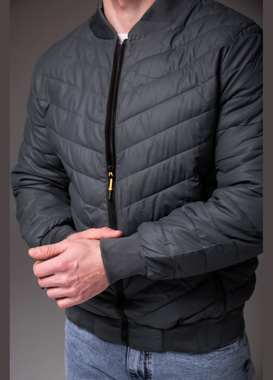 Серая демисезонная весенняя куртка-бомбер с утеплением Vakko