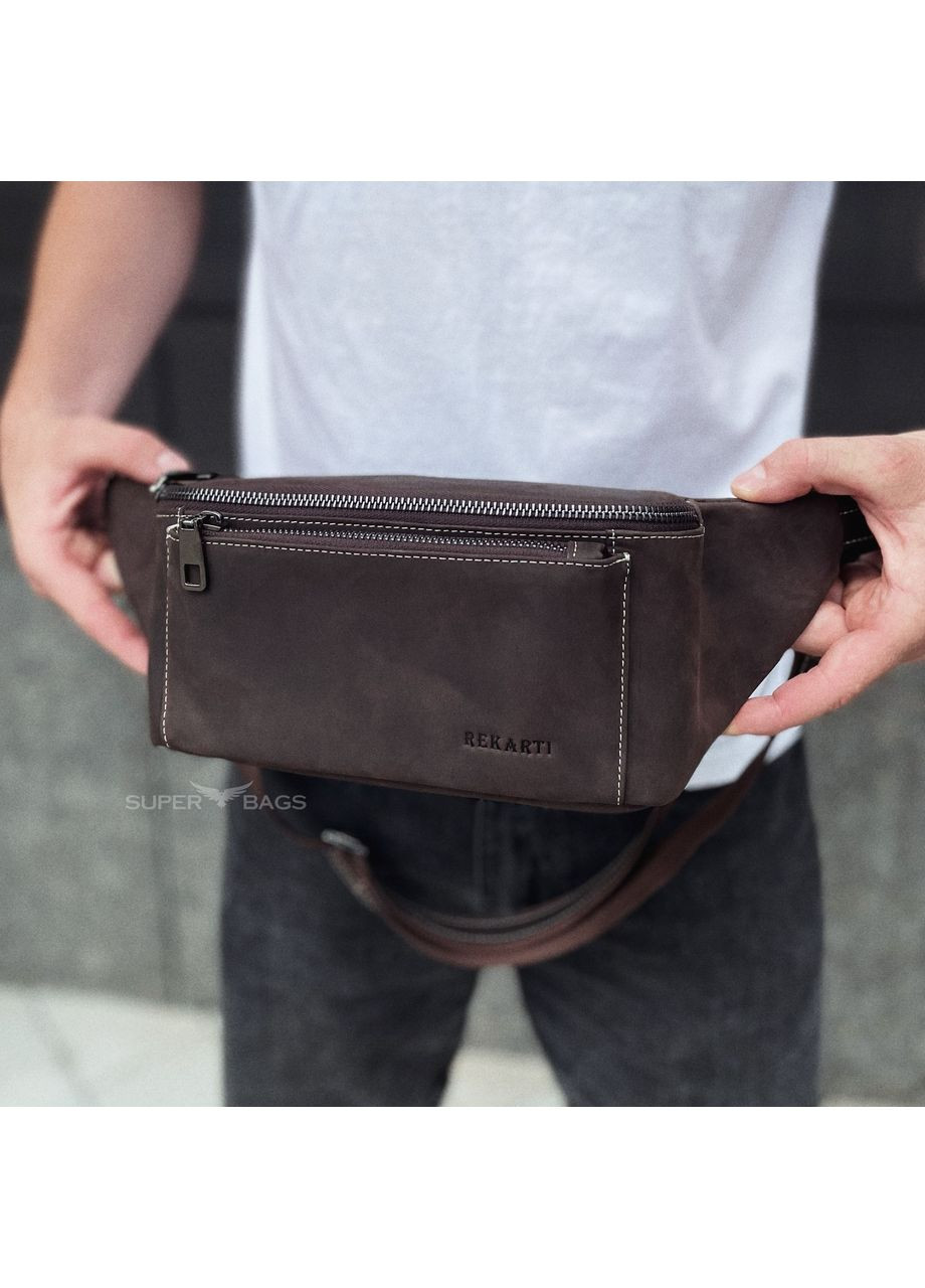 Сумка-бананка зі шкіри 24х11х8, чоловічий крейзі хорс для гаджетів на пояс CH-7371 коричнева Tiding Bag (341309378)