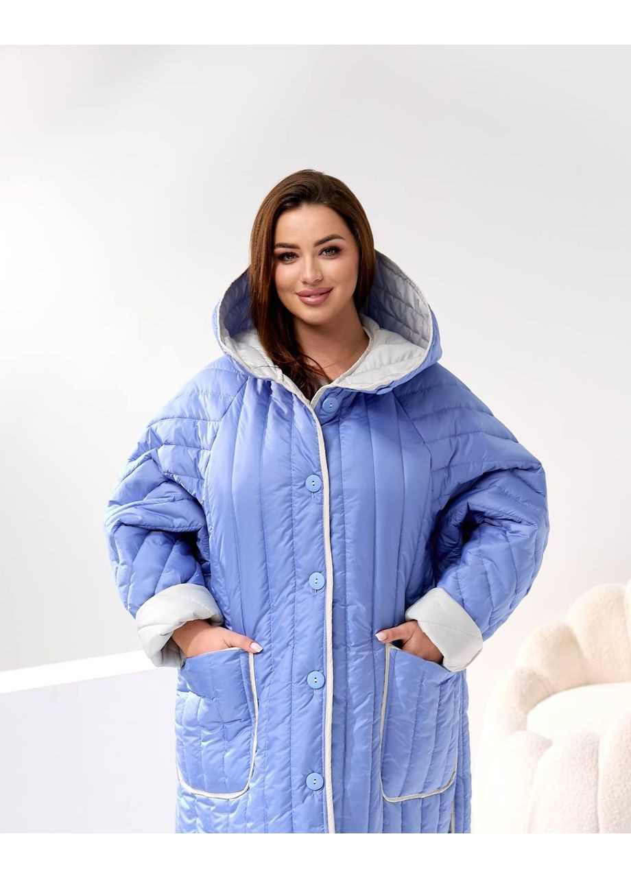 Голубая зимняя батальная женская куртка оверсайз со стеганной тканью и капюшоном — замеры в описании куртка-пальто DK/DL Мода без кордонів