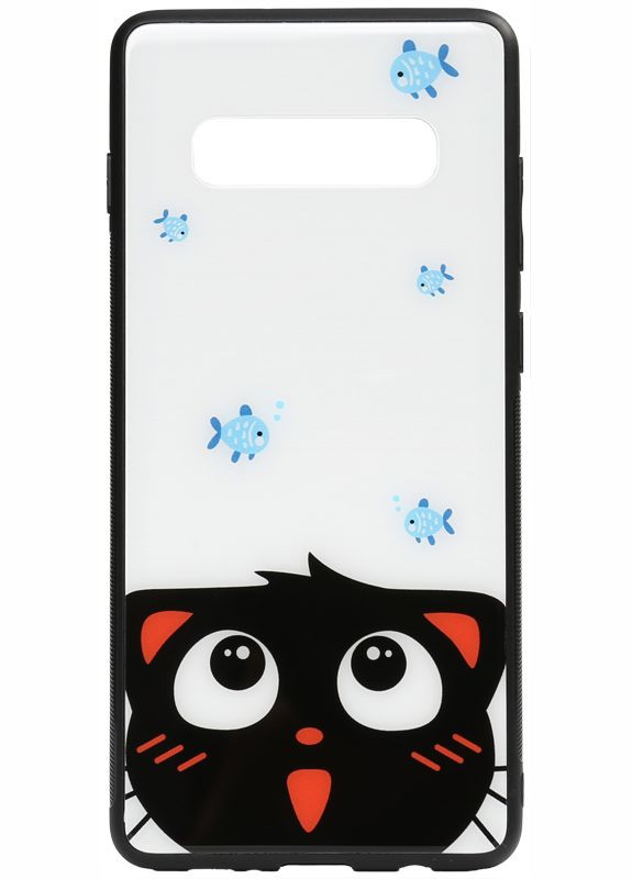 Чехол-накладка Cartoon Print Glass Case Samsung Galaxy S10+ Cat and fish Toto (301507948)