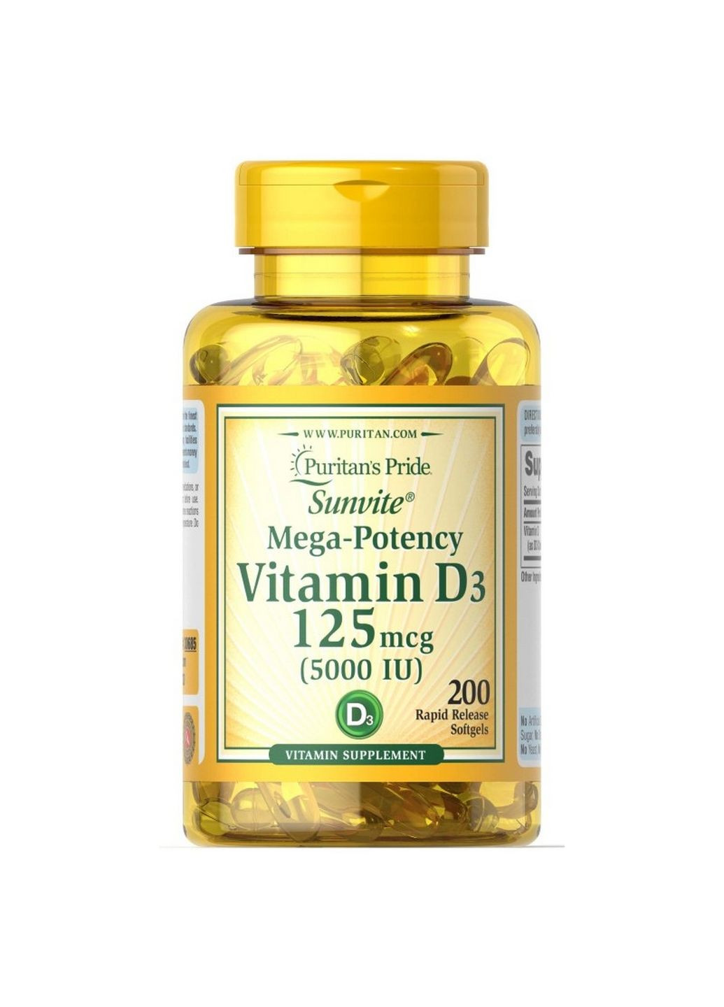 Витамины и минералы Vitamin D3 5000 IU, 200 капсул Puritans Pride (293479789)