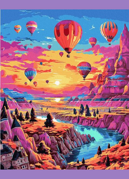 Картина за номерами Політ над Каппадокією 40х50см GX47340 Картини по цифрах на полотні повітряні кулі Rainbow Art (311669225)