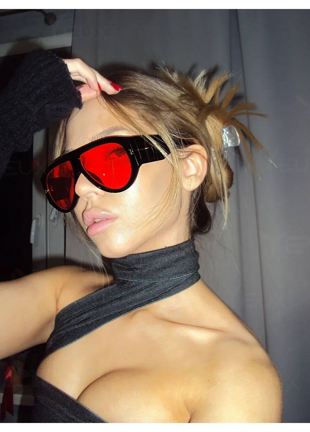 Очки солнцезащитные авиатор Frog TF черные с красными линзами No Brand (361678729)