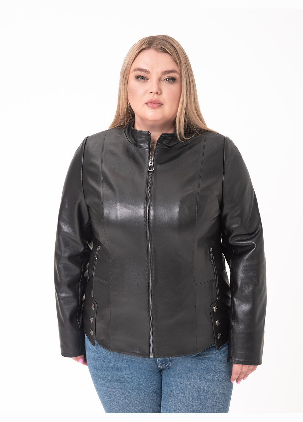 Черная демисезонная женская кожаная куртка весна Fabio Monti