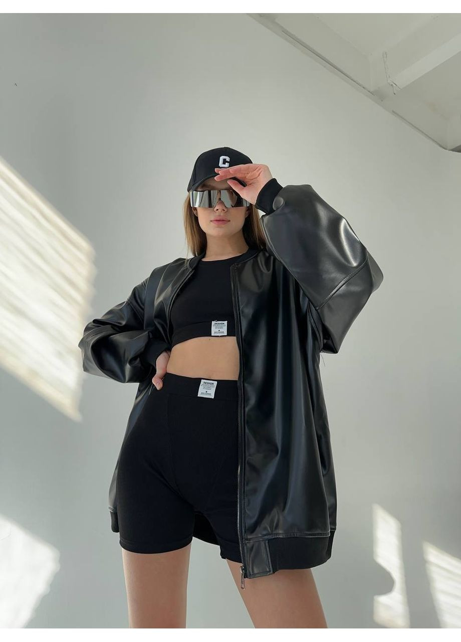 Удлиненный кожаный бомбер оверсайз из эко кожи. Vione на молнии (367076209)