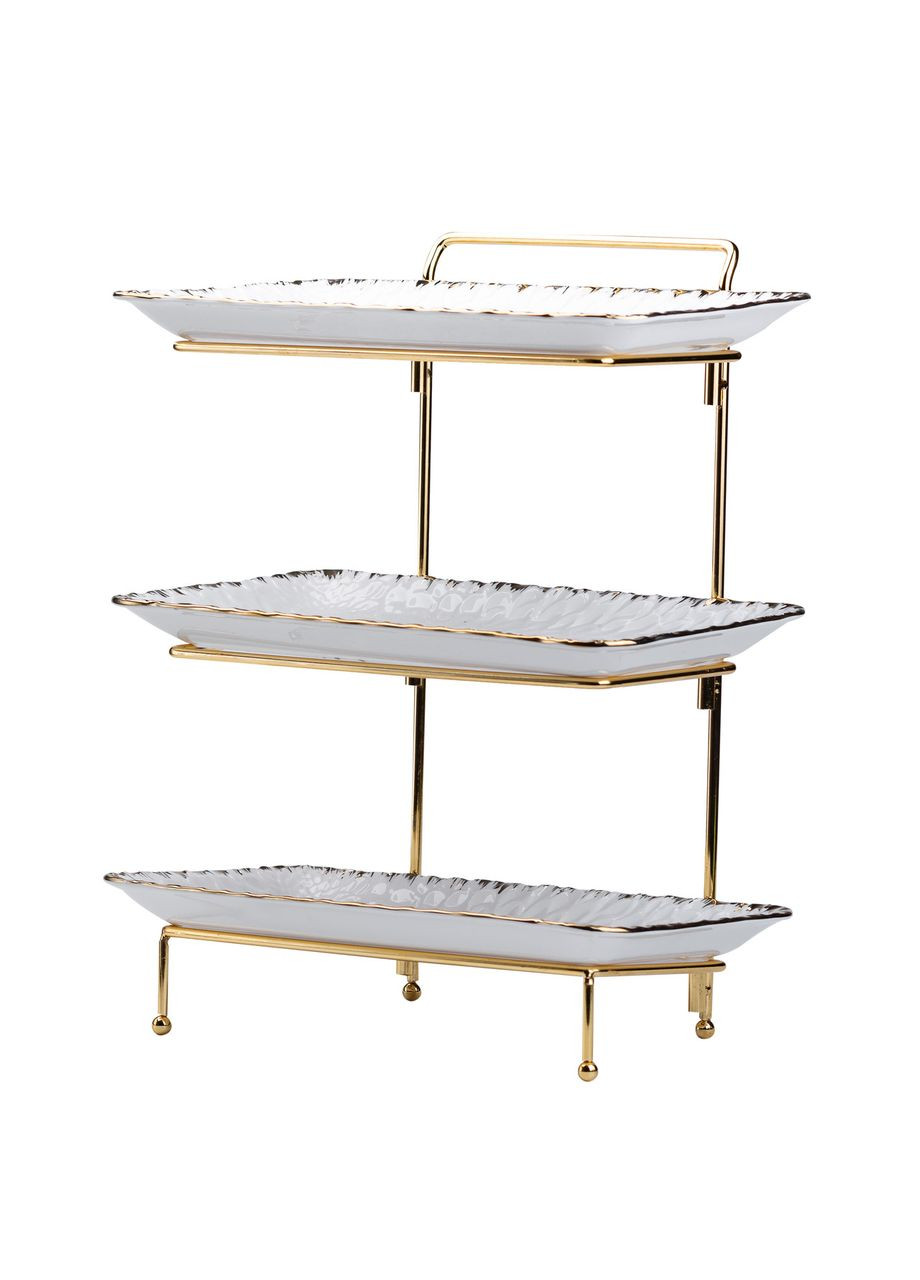 Триярусна фруктівниця з металевою підставкою, кераміка, 30,5 x 19 x 37 см, біла Yiwu (315718521)