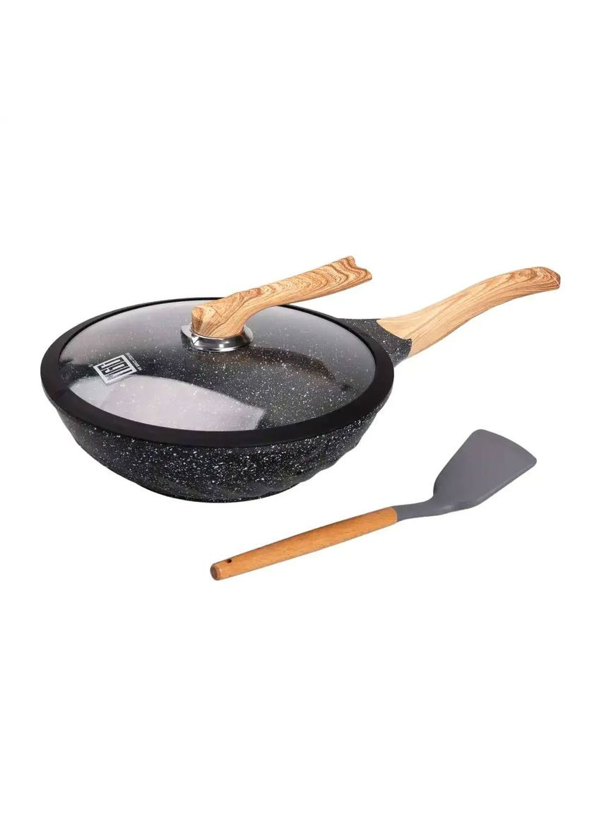 Алюминиевая сковорода 5,5 л, мраморное антипригарное покрытие, Ø 30 см, с лопаткой для приготовления HP-4-448 (A-033010) MGC (342759179)