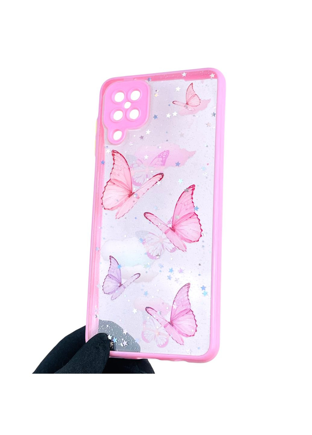 Чохол для Galaxy M12 (SM-M127F) з блискітками з метеликами на самсунг м12 рожевий Samsung (366387398)