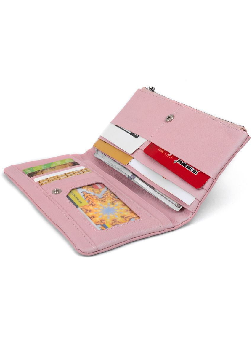 Женский кошелек на кнопке с карманом на молнии из натуральной кожи розовый (sku_19201) No Brand (328218815)