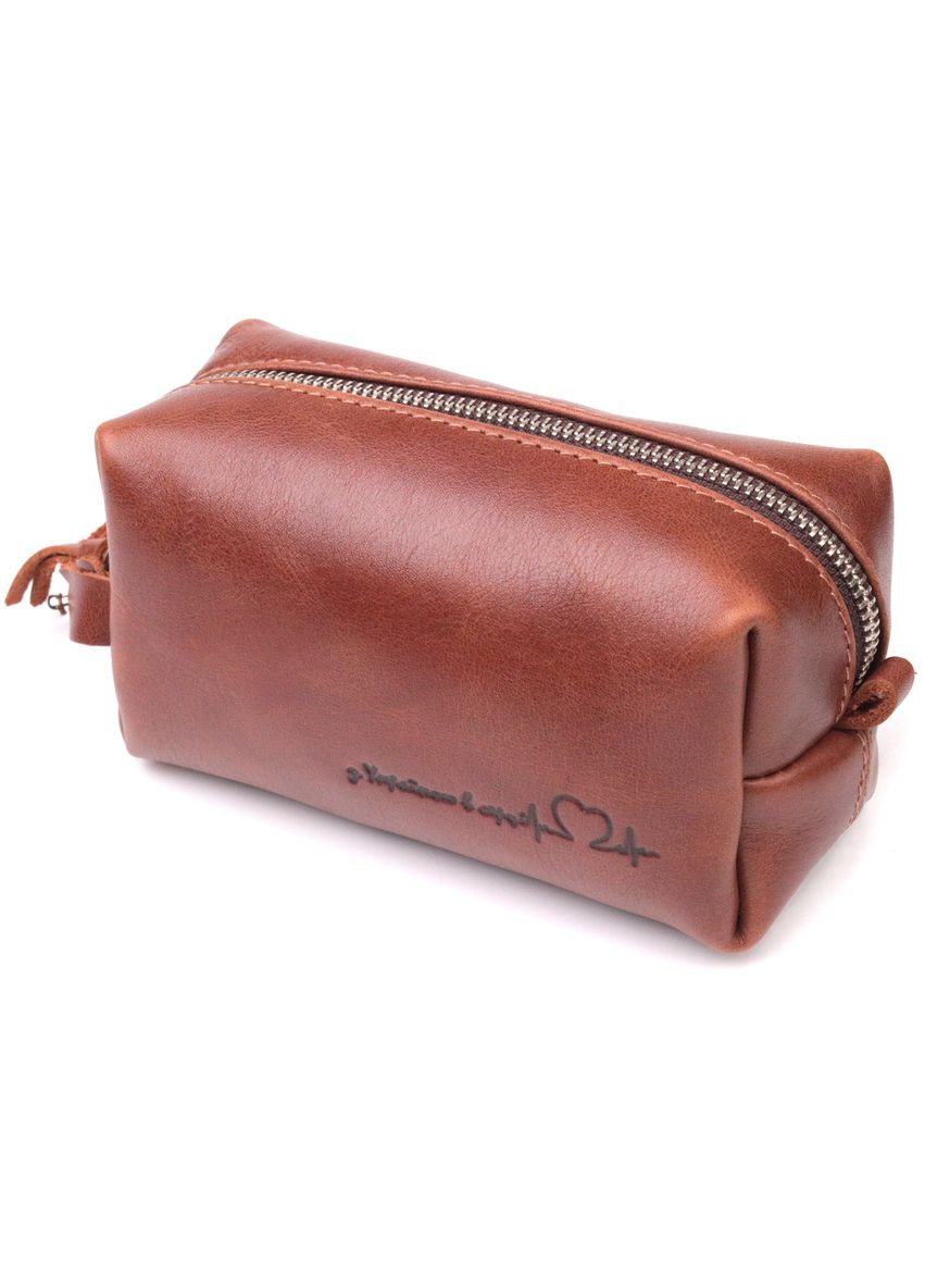 Косметичка з натуральної шкіри з ручкою на блискавці для дрібниць Світло-коричнева (sku_16762) No Brand (328922128)