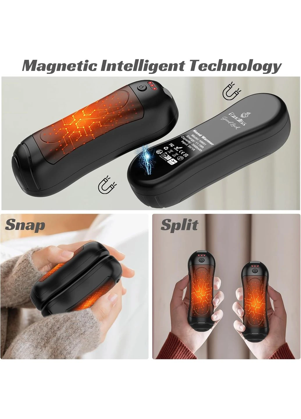 Цилиндрическая аккумуляторная грелка для рук 2-в-1 Без бренда (6000mAh, 3 режима), Черная No Brand (395898412)