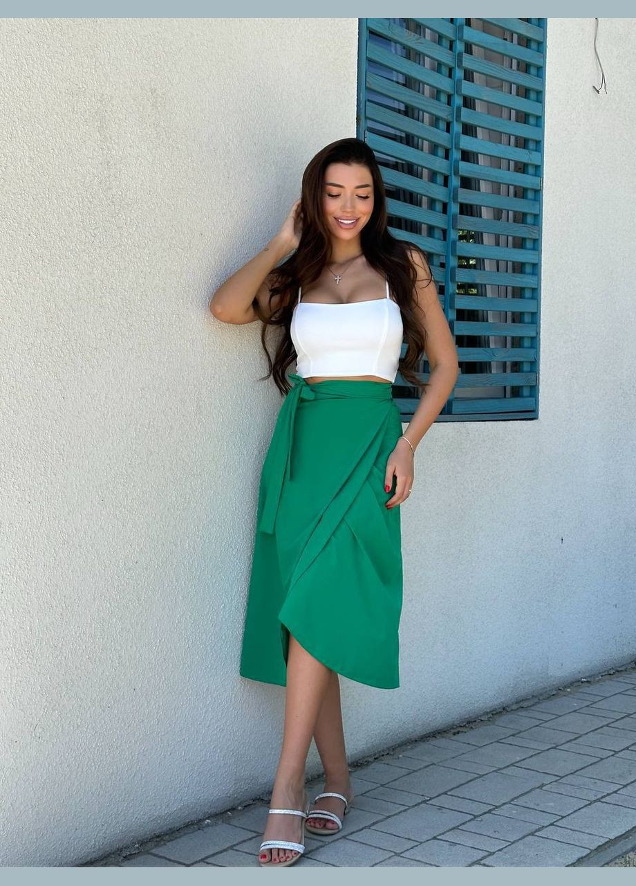 Зеленая повседневная однотонная женская юбка на запах Україна на запах