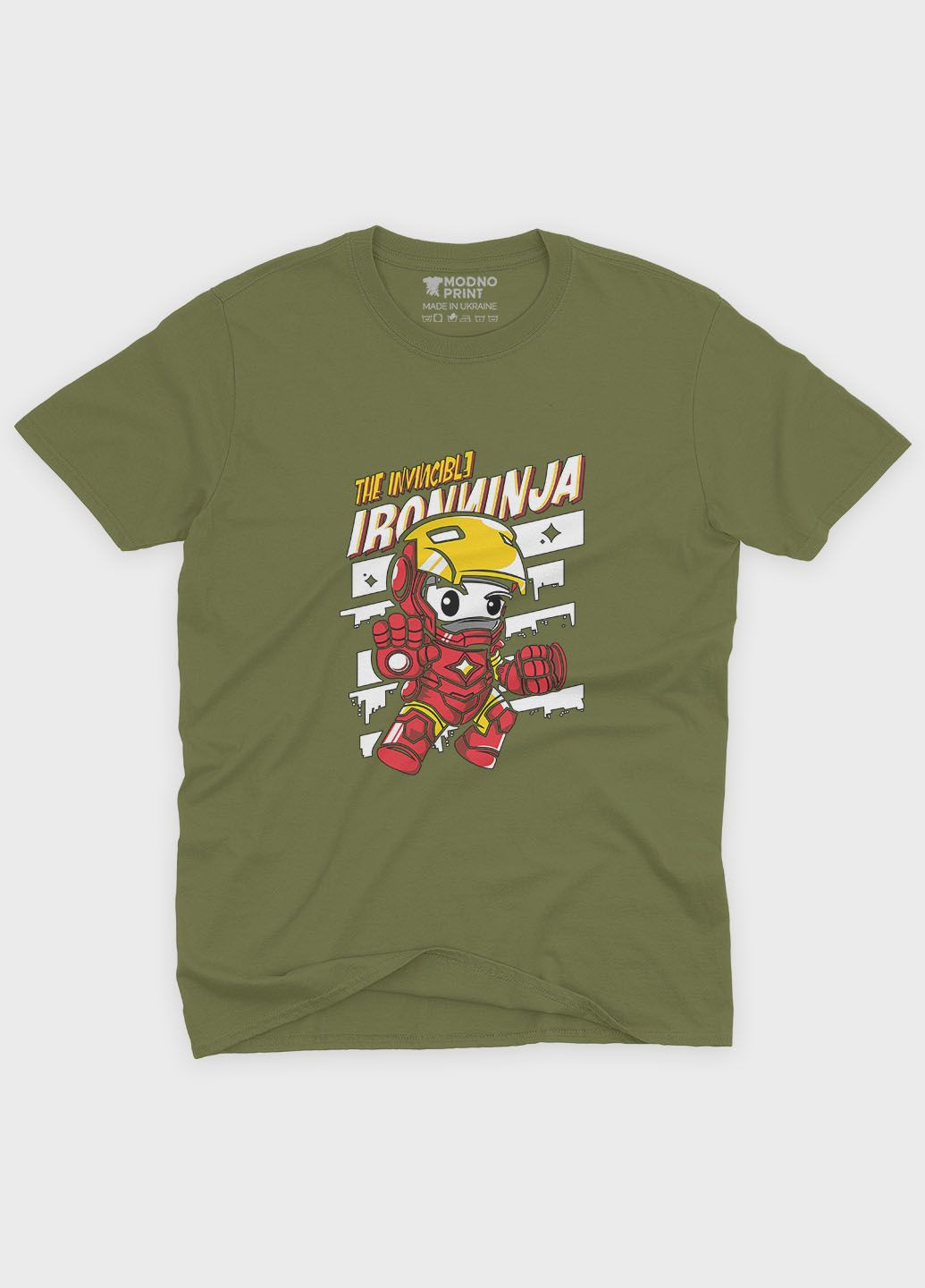 Хаки (оливковая) мужская футболка с принтом супергероя - железный человек (ts001-1-hgr-006-016-009) Modno
