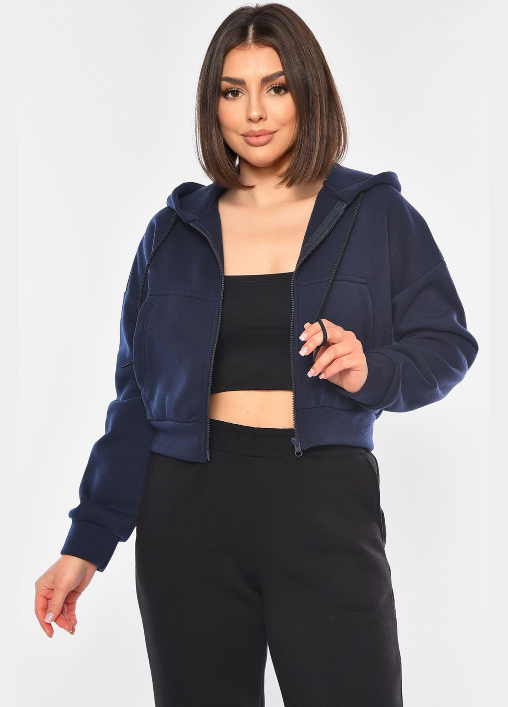 Худі жіноче на флісі темно-синього кольору Let's Shop (311947745)