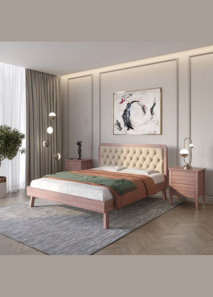 Двоспальне дерев'яне ліжко Токіо /Аляска 23 (Бежевий) 140х200 см (MBG-4813) Mebigrand (368279954)