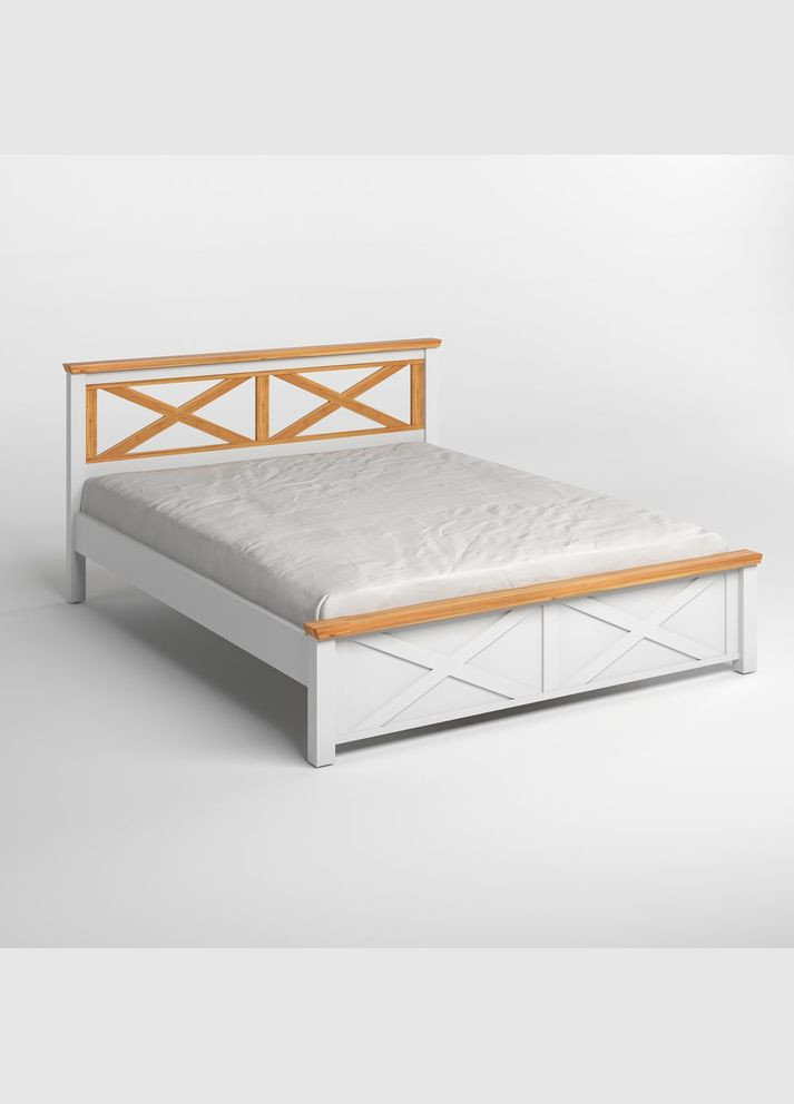 Двуспальная деревянная кровать Прованс Н Белый (RAL9003)/Орех светлый 140х200 см (MBG-3103) Mebigrand (368279987)