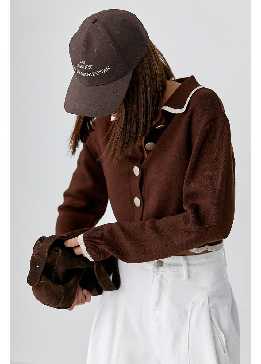 Короткий кардиган на ґудзиках з контрастною окантовкою Lurex Кардиган (370298772)