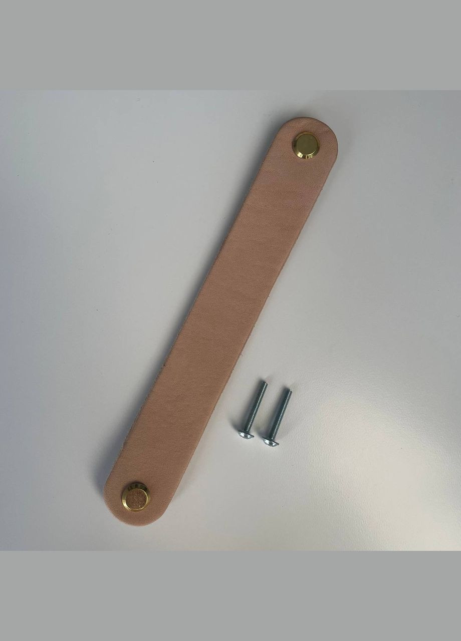 Ручка для меблів з натуральної шкіри "Полоса" закруглена шкіряна ручка, бежева, фурнітура золото, на 2 кріплення, 165*25 мм No Brand (328262990)