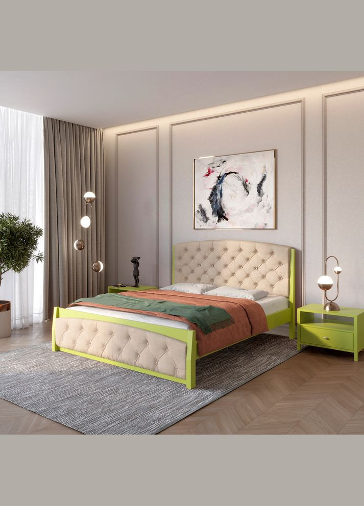 Двуспальная деревянная кровать Мехико (S3050G70Y)/Аляска 23 (Бежевый) 140х200 см (MBG-12112) Mebigrand (368280948)