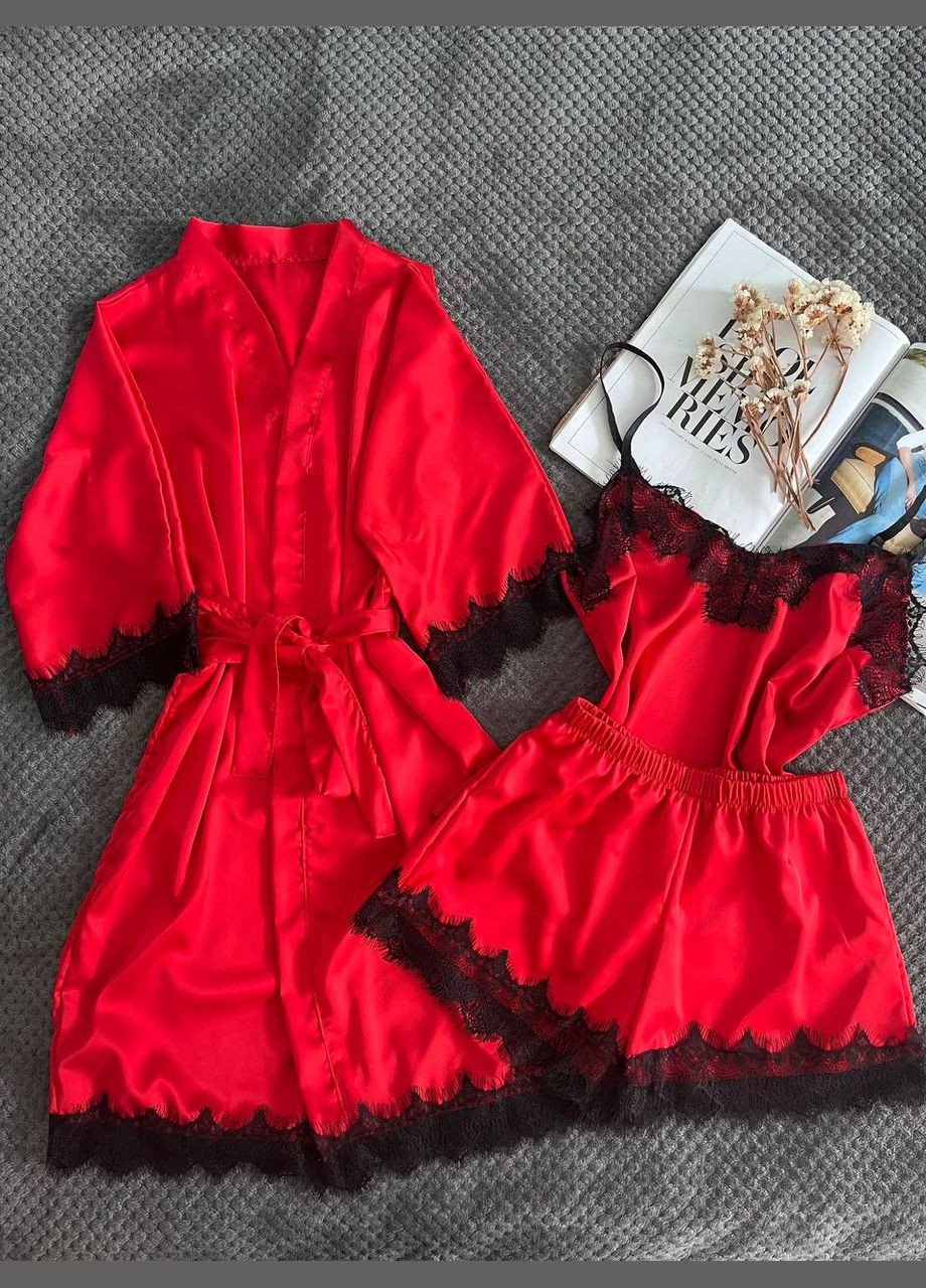 Комбинированная женский халат и пижама двойка красный Modashoping