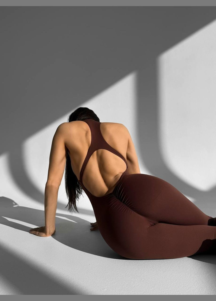 Спортивный комбинезон (длинный) с чашками и пуш-ап шоколадного цвета, размер S Trends комбинезон-брюки однотонный коричневый спортивный