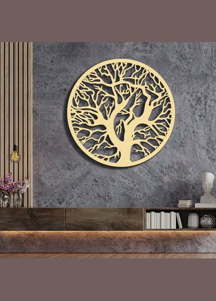 Панно 3D декоративне з об'ємом 15 мм для стін, Дерево у колі ванильне Декоинт (278287967)
