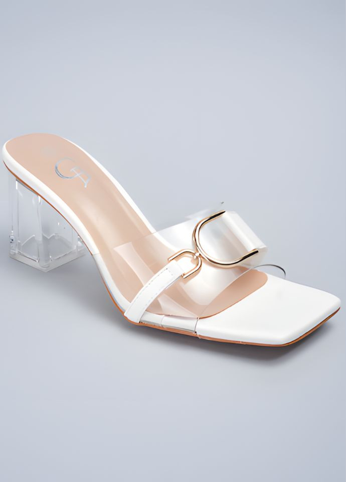 Белые женские трендовые сабо с прозрачным каблуком golden 1445 белые Golden Sun